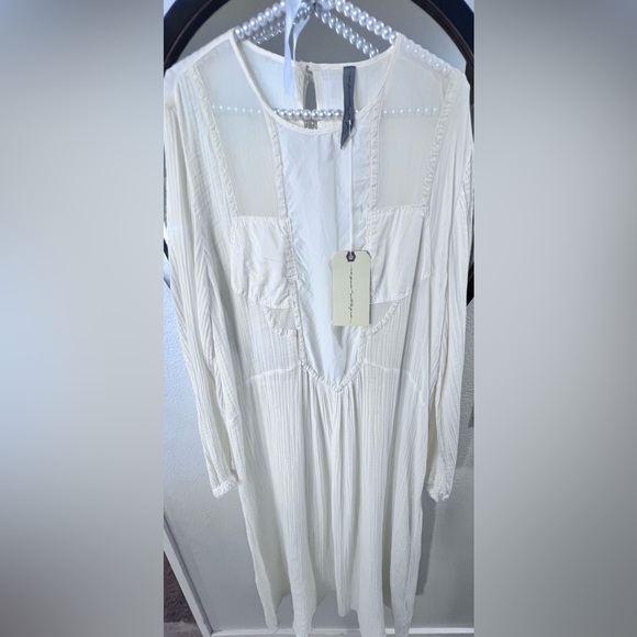 Raquel Allegra Malia Midi Cream/White Long Sleeve Dress NWT  Sz Womens Large - Picture 9 of 13